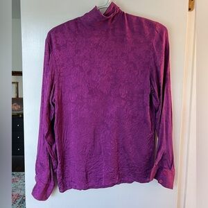 VINTAGE 100% SILK plum colored, embossed silk blouse- size 6- Anne Klein II